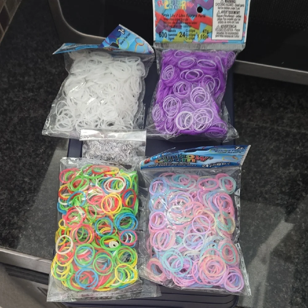 Rainbow Elastic Craft Bands Assortment – Purple, White & Multicolor